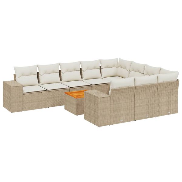 vidaXL Set Divani da Giardino 11 pz con Cuscini Beige in Polyrattan