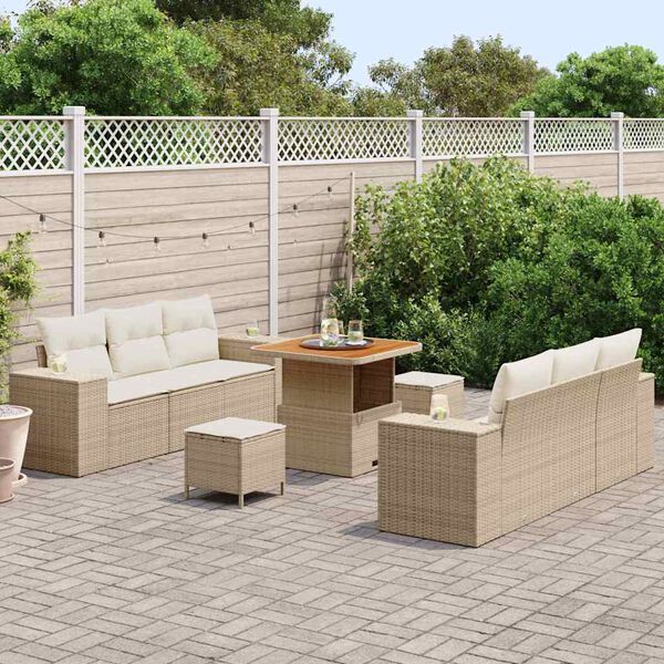 vidaXL Set Divano da Giardino con cuscino 9 pcs Beige Poly Rattan