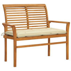 vidaXL Panca da Giardino e Cuscino Bianco Crema 112 cm Legno di Teak