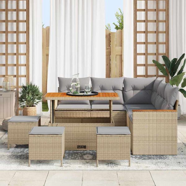 vidaXL Set Divano da Giardino 9 pcs Beige polyrattan