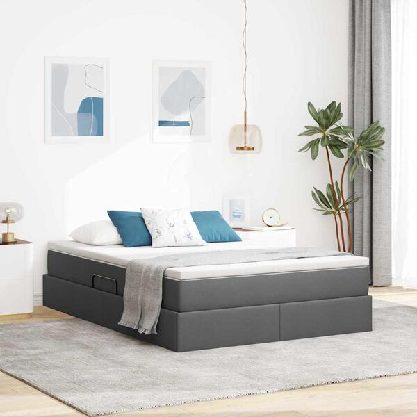 vidaXL Letto con contenitore e materasso Grigio scuro 140 x 190 cm