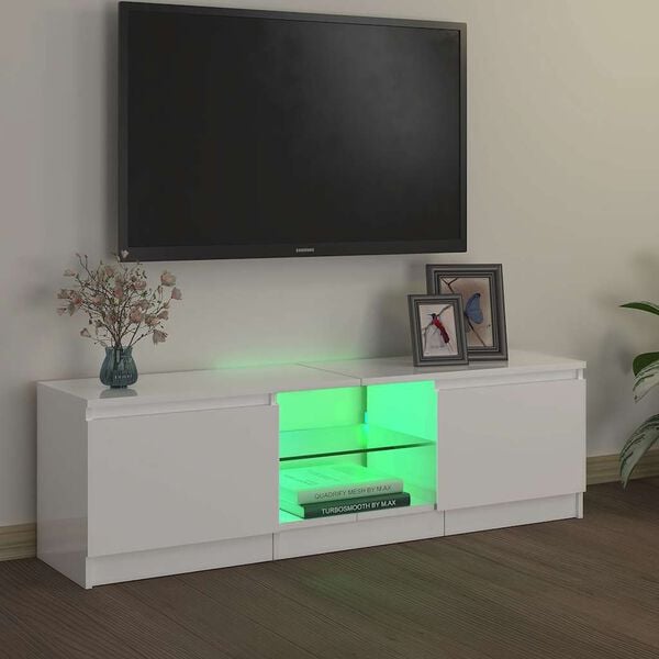 vidaXL Mobile Porta TV con Luci LED Bianco Lucido 120x30x36 cm
