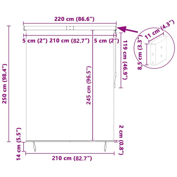 vidaXL Tenda a rullo Rigato Antracite 200 x 250 cm Tessuto e Alluminio