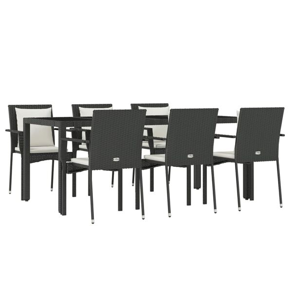 vidaXL Set da Pranzo da Giardino 7 pz Nero con Cuscini in Polyrattan