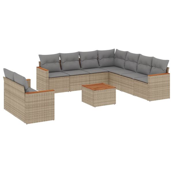 vidaXL Set Divano da Giardino 10 pz con Cuscini Beige in Polyrattan