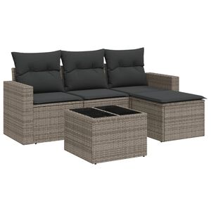 vidaXL Set Divano da Giardino 5 pz con Cuscini Grigio in Polyrattan