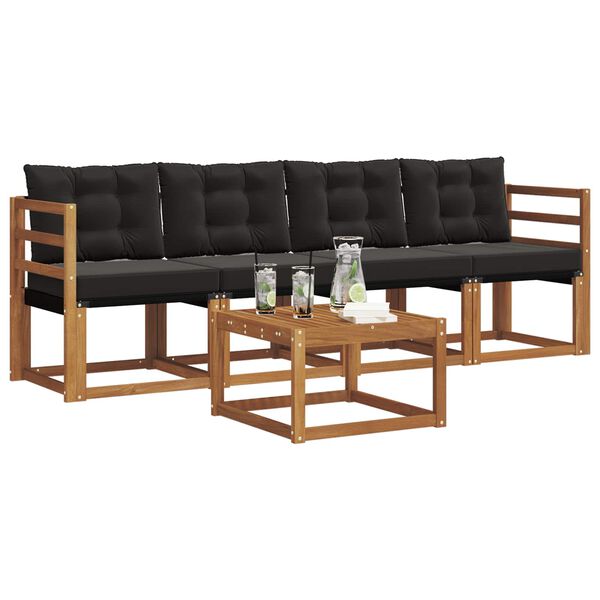 vidaXL Set di divani da esterno con cuscino 5 pcs Naturale e Nero