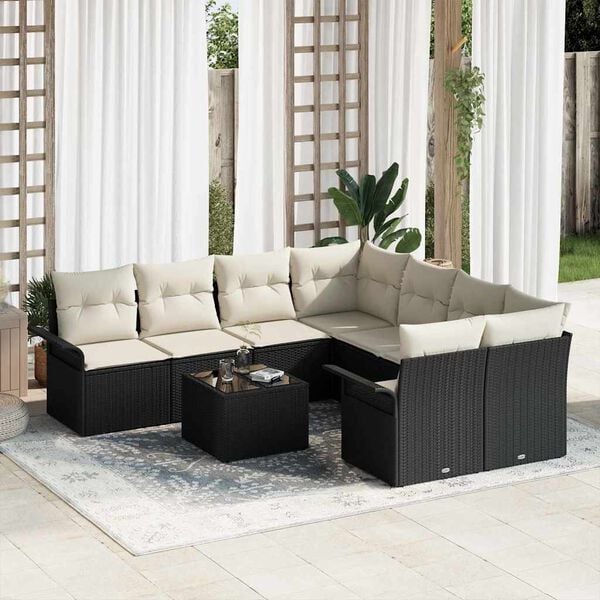 vidaXL Set Divano da Giardino 9 pcs Nero Poly Rattan