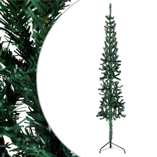 vidaXL Albero Natale Artificiale Sottile a Met&agrave; Supporto Verde 120 cm