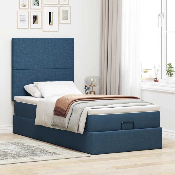 vidaXL Struttura Letto Pouf con Materasso Blu 90x190 cm in Tessuto
