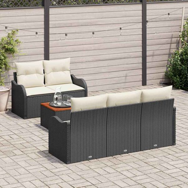 vidaXL Set Divano da Giardino 6 pcs Nero e Crema polyrattan