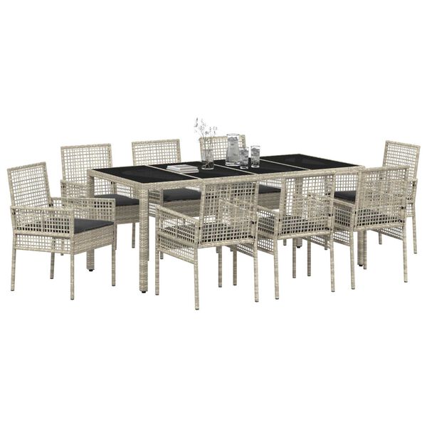 vidaXL Set da Pranzo per Giardino 9 pcs Grigio chiaro polyrattan