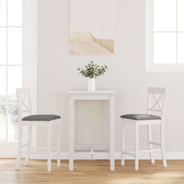 vidaXL Sgabelli da Bar con Cuscini 2 pz Bianco Legno Massello di Hevea