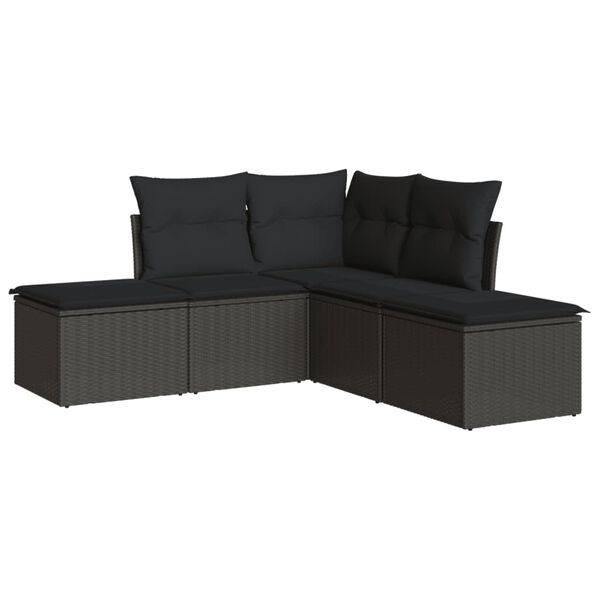 vidaXL Set Divani da Giardino 5 pz con Cuscini in Polyrattan Nero