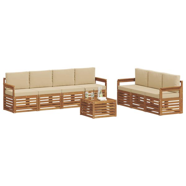 vidaXL Set divani 8 pcs Naturale e Beige Legno di Acacia Massello