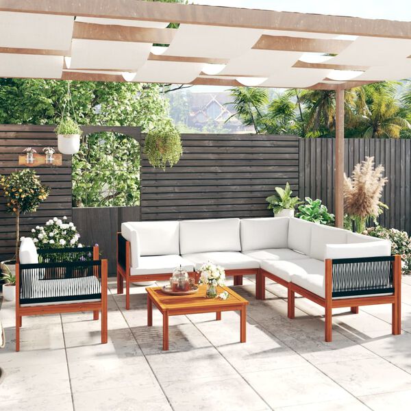 vidaXL Set da Giardino 7 pz con Cuscini in Legno Crema, Acacia e Corda