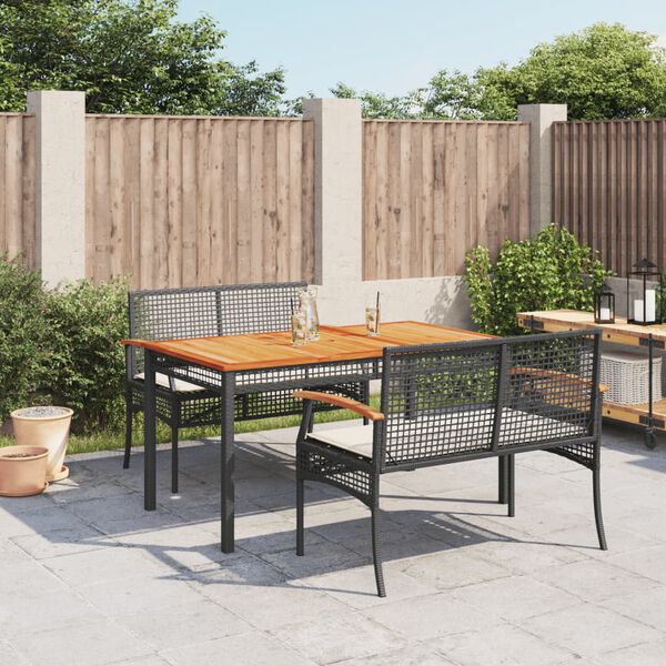 vidaXL Set da Pranzo da Giardino 3 pz con Cuscini Nero in Polyrattan
