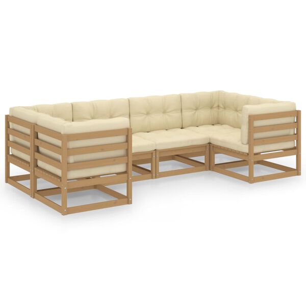 vidaXL Set Salotto Giardino e Cuscini 6 pz Legno Massello Pino Ambra
