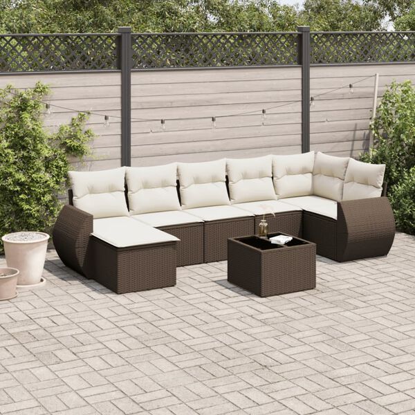 vidaXL Set Divani da Giardino 8 pz con Cuscini Marrone in Polyrattan