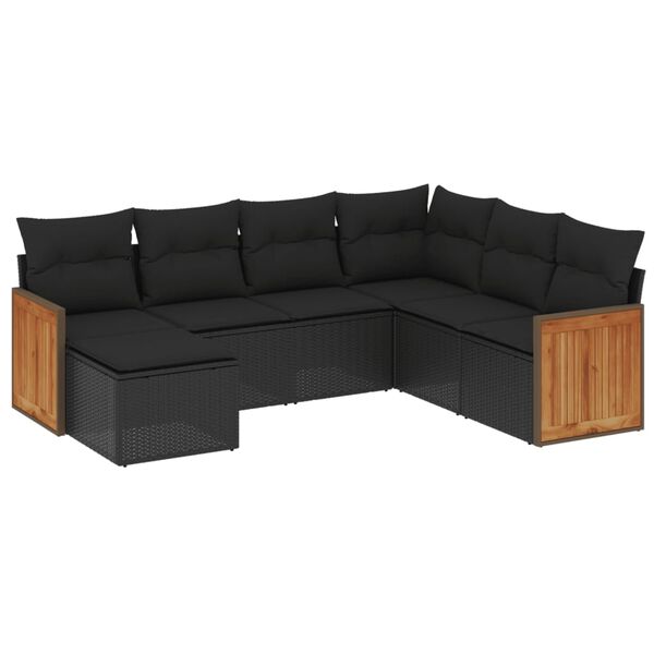 vidaXL Set Divani da Giardino con Cuscini 7pz Nero Polyrattan