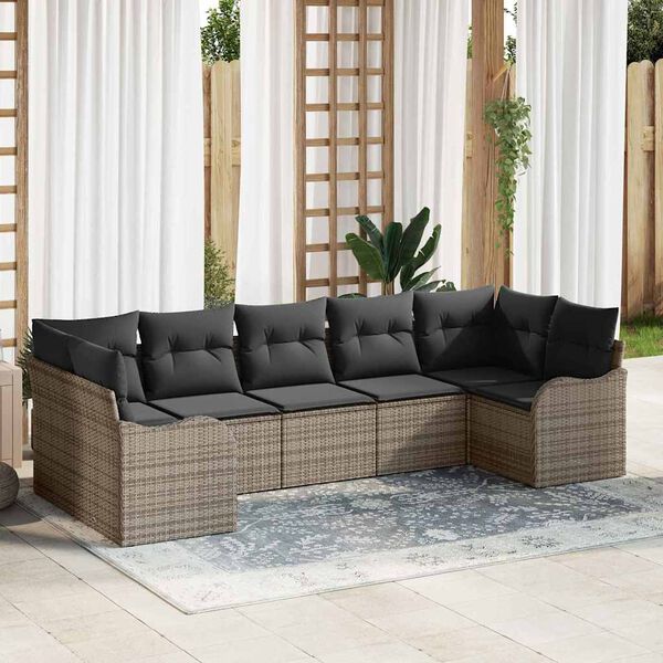 vidaXL Set Divano da Giardino con cuscino 7 pcs Grigio Poly Rattan