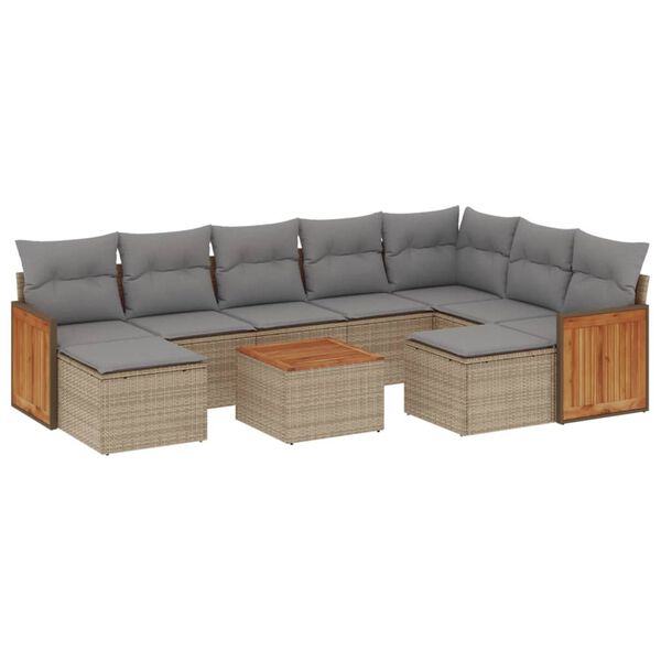 vidaXL Set Divano da Giardino 10 pz con Cuscini Beige in Polyrattan
