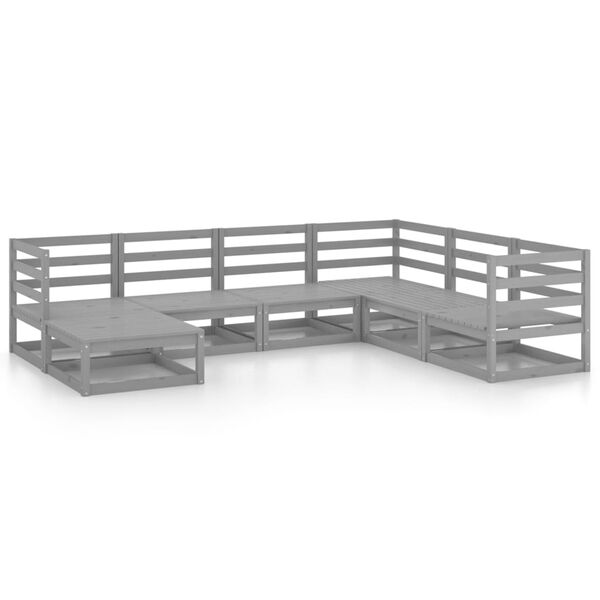 vidaXL Set Divani da Giardino 7 pz Grigi in Legno Massello di Pino