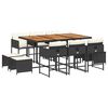 vidaXL Set da Pranzo da Giardino 11 pz con Cuscini in Polyrattan Nero