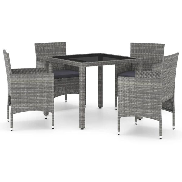 vidaXL Set Pranzo da Giardino 5 pz Polyrattan e Vetro Temperato Grigio
