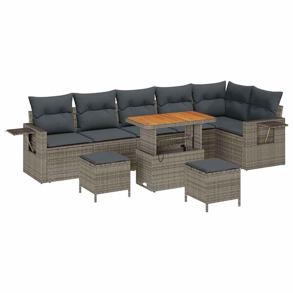 vidaXL Set Divano da Giardino con cuscino 11 pcs Grigio polyrattan