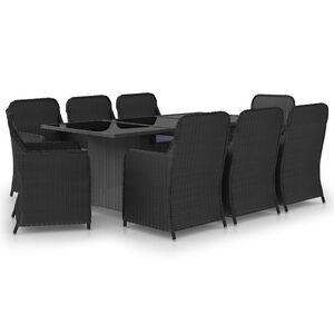 vidaXL Set da Pranzo da Giardino 9 pz in Polyrattan Nero