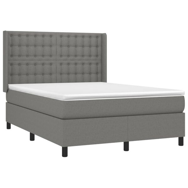 vidaXL Letto a Molle Materasso e LED Grigio Scuro 140x190cm in Tessuto