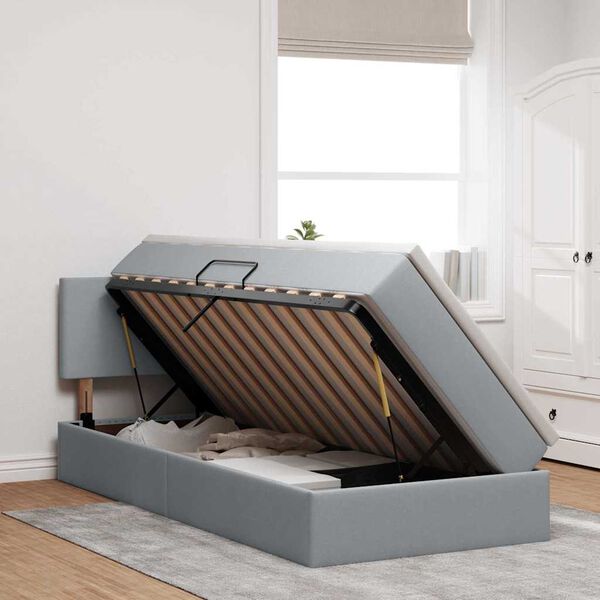 vidaXL Letto con contenitore e LED Grigio chiaro 90 x 200 cm Tessuto