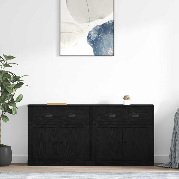 vidaXL Sideboards con cassetto 2 pcs Rovere Nero 70 x 35,5 x 67,5 cm