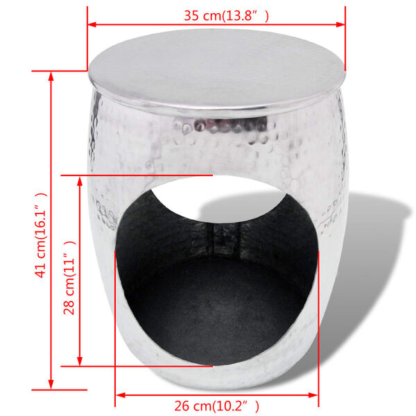 vidaXL Pouf/Tavolino a Forma di Barile in Alluminio Argento