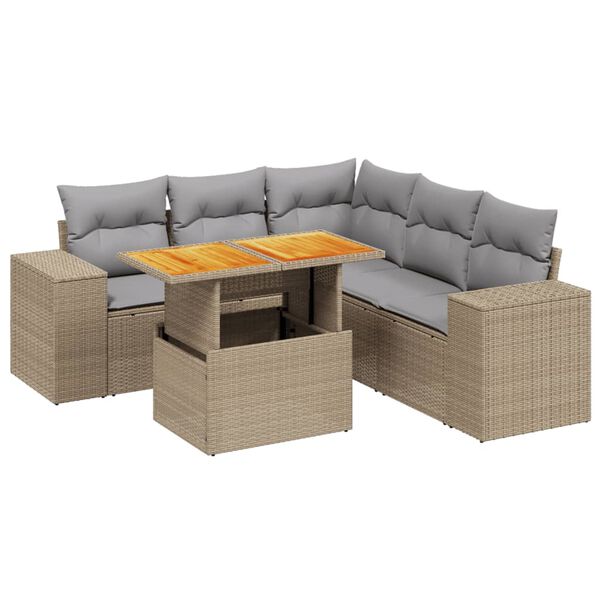 vidaXL Set Divano da Giardino 6 pz con Cuscini Beige in Polyrattan