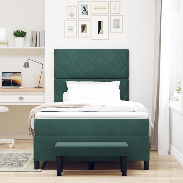 vidaXL Letto a molle con materasso Verde Scuro 120 x 190 cm Velluto