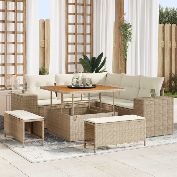 vidaXL Set Divano da Giardino con cuscino 8 pcs Beige polyrattan