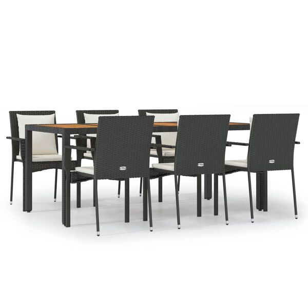 vidaXL Set da Pranzo da Giardino 7 pz Nero con Cuscini in Polyrattan