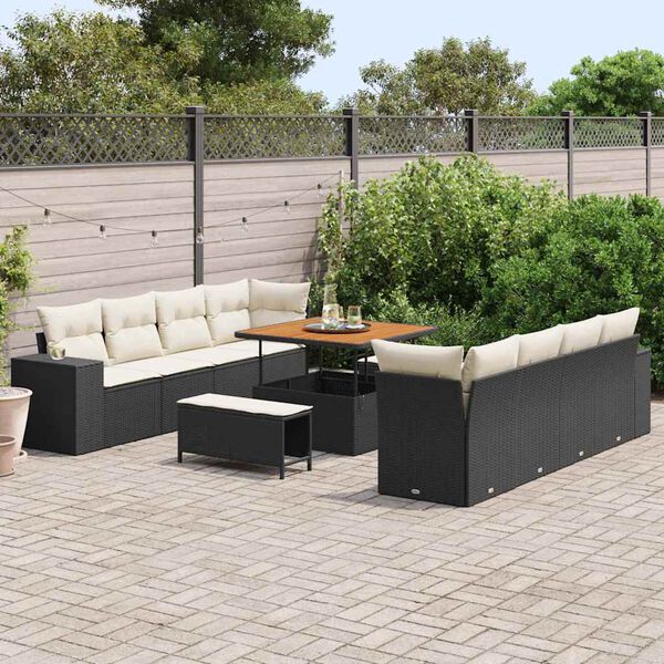 vidaXL Set Divano da Giardino 11 pcs Nero e Crema polyrattan