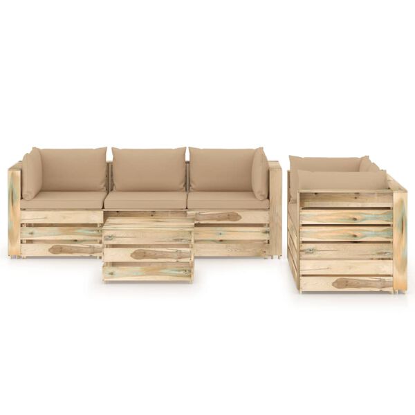 vidaXL Set Divani da Giardino con Cuscini 6 pz Legno Impregnato Verde