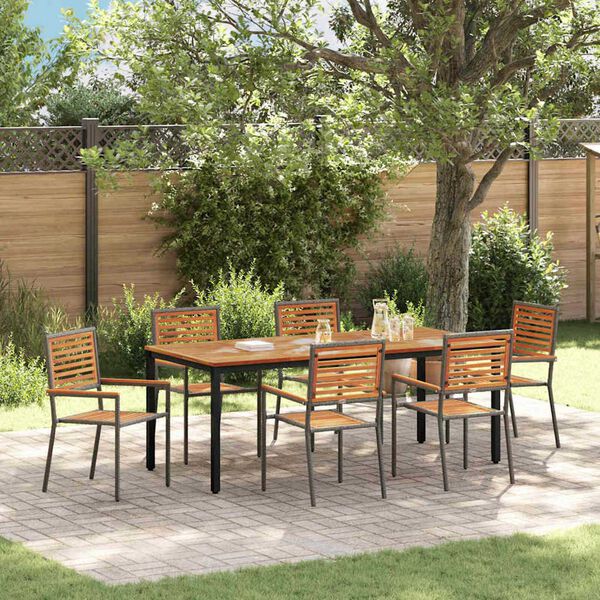 vidaXL Set da Pranzo per Giardino 7 pcs Grigio e Marrone
