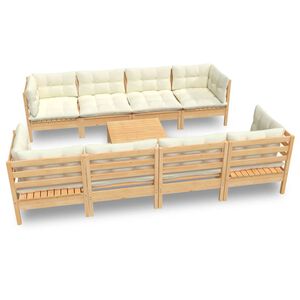 vidaXL Set Divani da Giardino 9 pz con Cuscini Crema in Massello di Pino