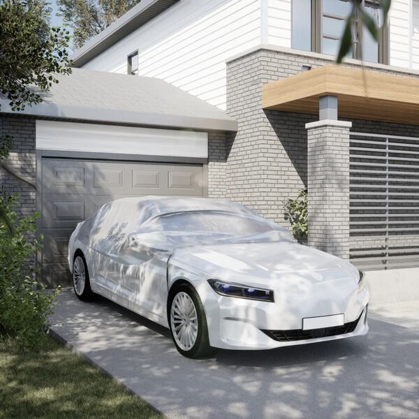 vidaXL Mezza Copertura Auto con Ganci Argento XL PEVA