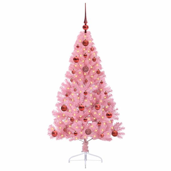 vidaXL Albero di Natale artificiale con luci integrate Rosa 120 cm PVC
