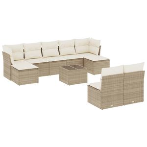 vidaXL Set Divano da Giardino 10 pz con Cuscini Beige in Polyrattan