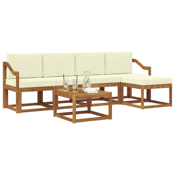vidaXL Set di divani da esterno con cuscino 6 pcs Naturale e Crema