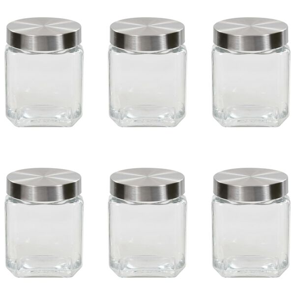 vidaXL Barattoli in Vetro con Coperchio Argento 6 pz 1200 ml