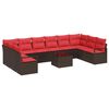vidaXL Set Divano da Giardino 11 pz Marrone e Rosso polyrattan