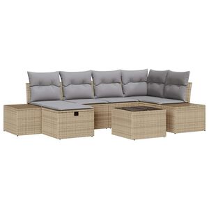 vidaXL Set Divano da Giardino con cuscino 7 pcs Beige polyrattan